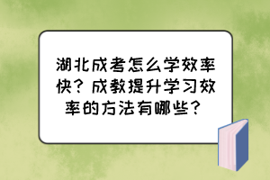 湖北成考怎么學效率快？成教提升學習效率的方法有哪些？