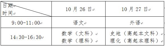 湖北成人高考考試時間表