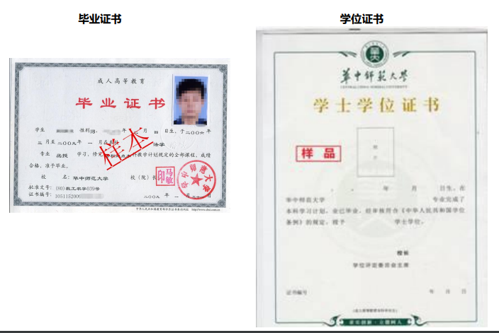 華中師范大學(xué)成人高考畢業(yè)證樣式