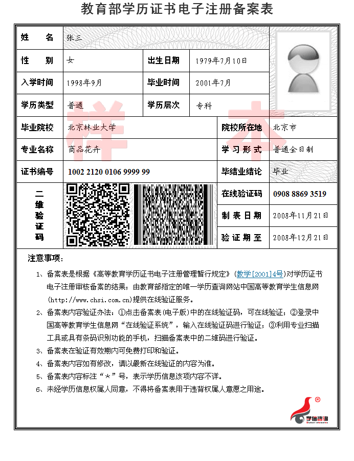 湖北成人教育電子注冊(cè)備案表樣表