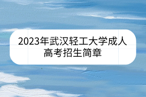 2023年武漢輕工大學(xué)成人高考招生簡章